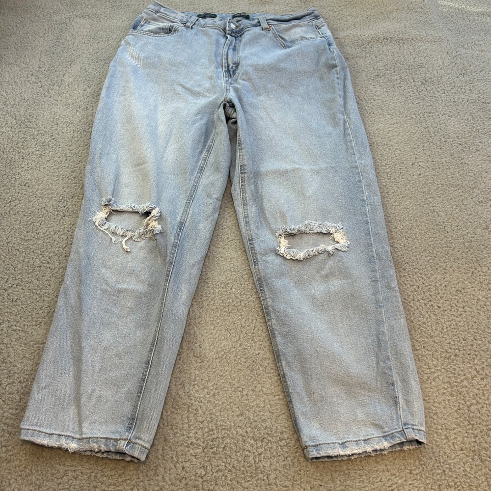 Wild Fable Jeans Women's 12 Blue High Rise Distressed Light Wash Stretch Mom